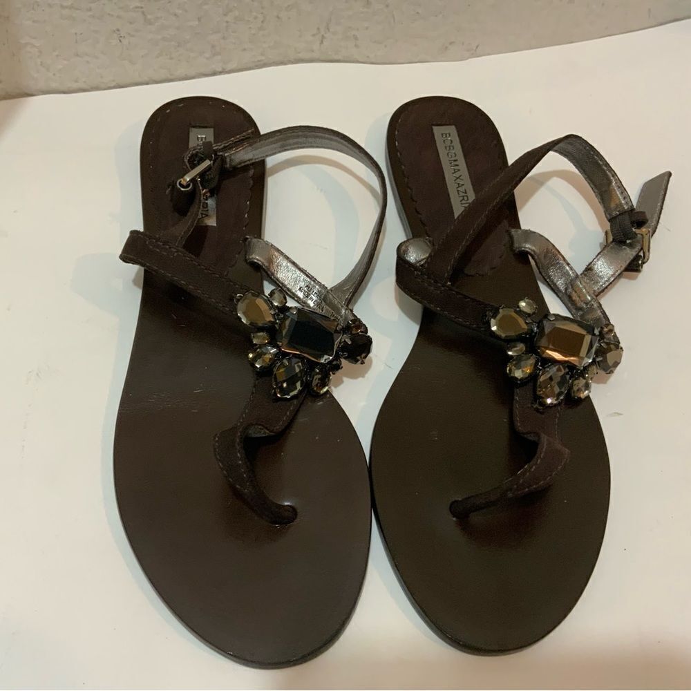 BCBG MaxAzria Dark Brown Leather Sandals with jeweled Accent U.S. Size 10 B